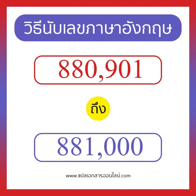 วิธีนับตัวเลขภาษาอังกฤษ 880901 ถึง 881000 เอาไว้คุยกับชาวต่างชาติ