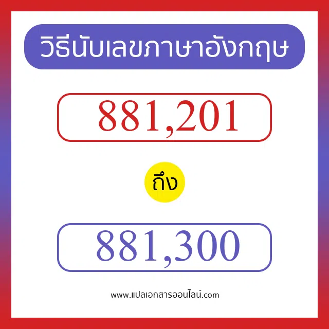 วิธีนับตัวเลขภาษาอังกฤษ 881201 ถึง 881300 เอาไว้คุยกับชาวต่างชาติ