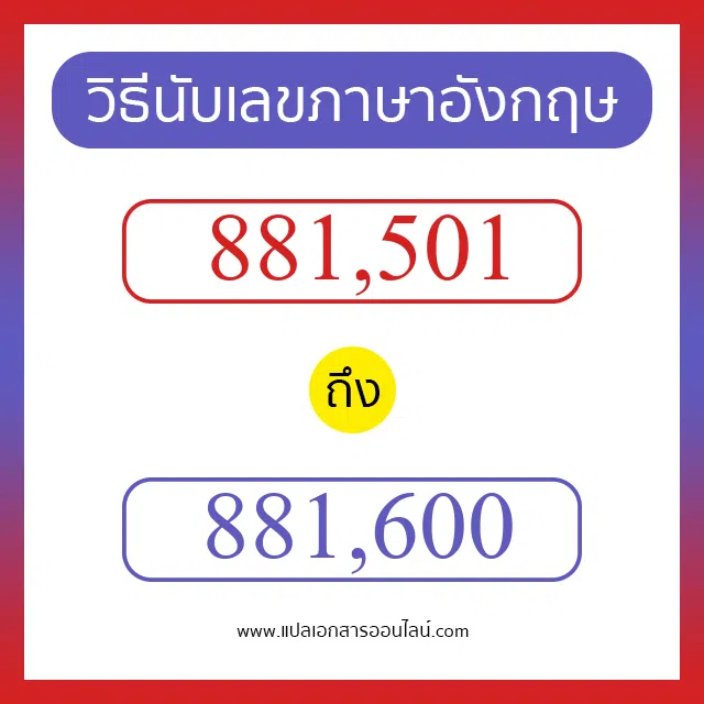 วิธีนับตัวเลขภาษาอังกฤษ 881501 ถึง 881600 เอาไว้คุยกับชาวต่างชาติ