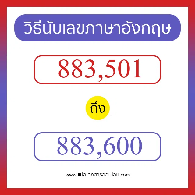วิธีนับตัวเลขภาษาอังกฤษ 883501 ถึง 883600 เอาไว้คุยกับชาวต่างชาติ
