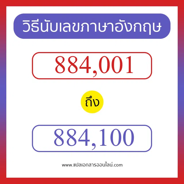 วิธีนับตัวเลขภาษาอังกฤษ 884001 ถึง 884100 เอาไว้คุยกับชาวต่างชาติ