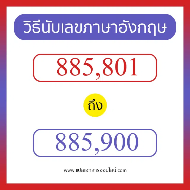 วิธีนับตัวเลขภาษาอังกฤษ 885801 ถึง 885900 เอาไว้คุยกับชาวต่างชาติ