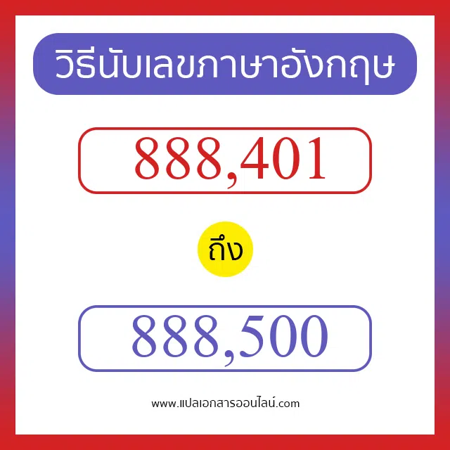 วิธีนับตัวเลขภาษาอังกฤษ 888401 ถึง 888500 เอาไว้คุยกับชาวต่างชาติ
