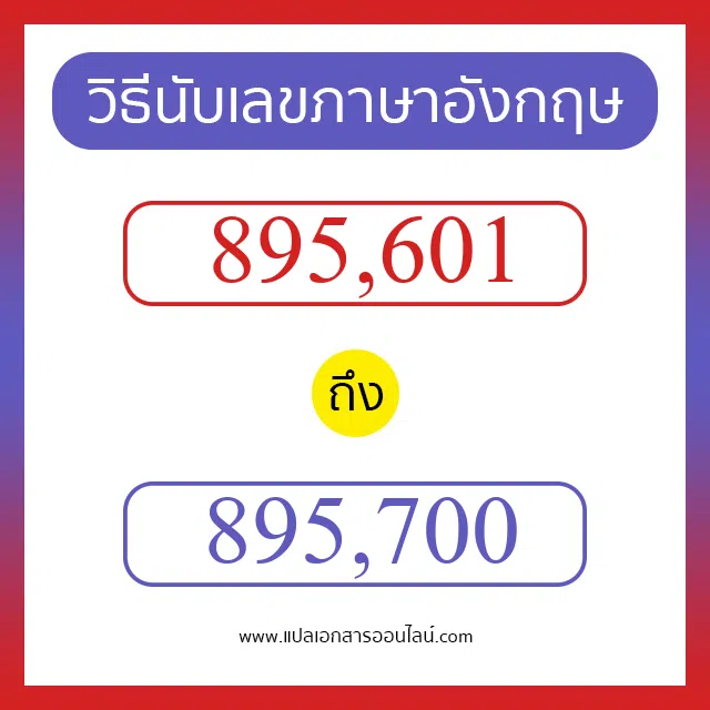 วิธีนับตัวเลขภาษาอังกฤษ 895601 ถึง 895700 เอาไว้คุยกับชาวต่างชาติ