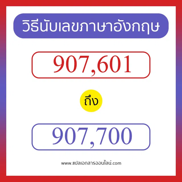 วิธีนับตัวเลขภาษาอังกฤษ 907601 ถึง 907700 เอาไว้คุยกับชาวต่างชาติ