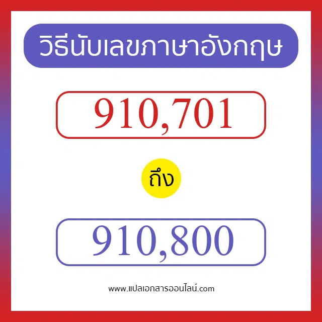 วิธีนับตัวเลขภาษาอังกฤษ 910701 ถึง 910800 เอาไว้คุยกับชาวต่างชาติ