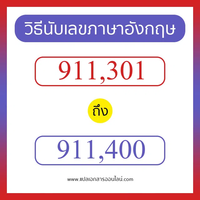 วิธีนับตัวเลขภาษาอังกฤษ 911301 ถึง 911400 เอาไว้คุยกับชาวต่างชาติ