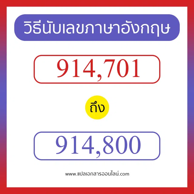 วิธีนับตัวเลขภาษาอังกฤษ 914701 ถึง 914800 เอาไว้คุยกับชาวต่างชาติ