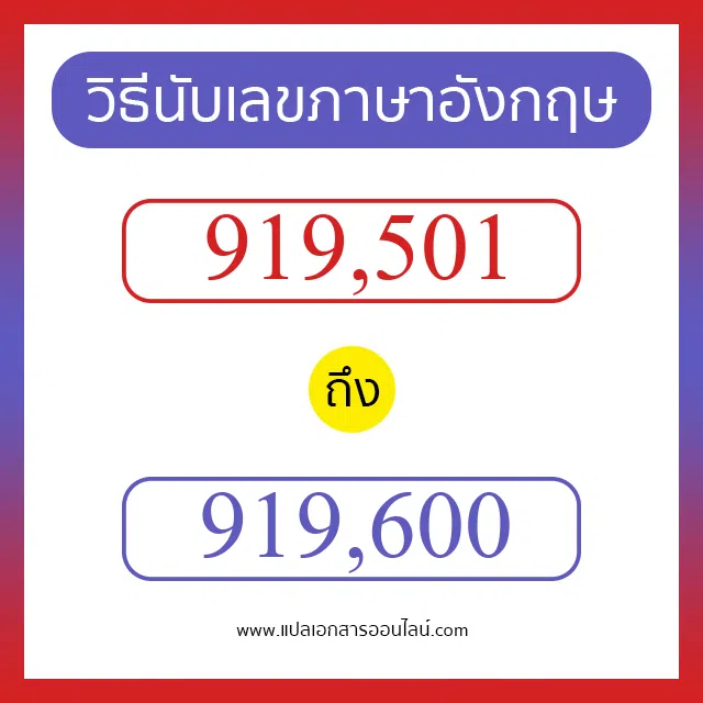 วิธีนับตัวเลขภาษาอังกฤษ 919501 ถึง 919600 เอาไว้คุยกับชาวต่างชาติ