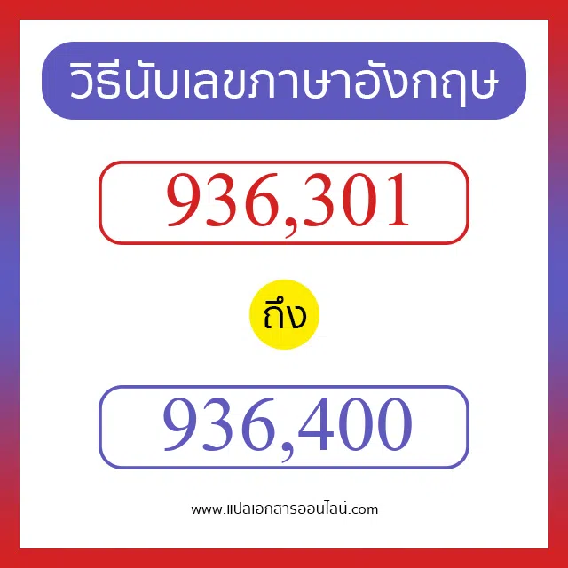 วิธีนับตัวเลขภาษาอังกฤษ 936301 ถึง 936400 เอาไว้คุยกับชาวต่างชาติ