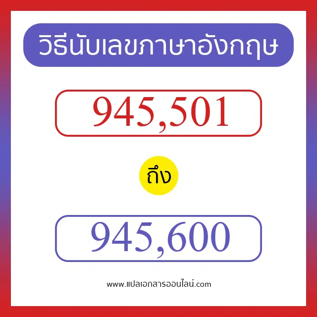 วิธีนับตัวเลขภาษาอังกฤษ 945501 ถึง 945600 เอาไว้คุยกับชาวต่างชาติ
