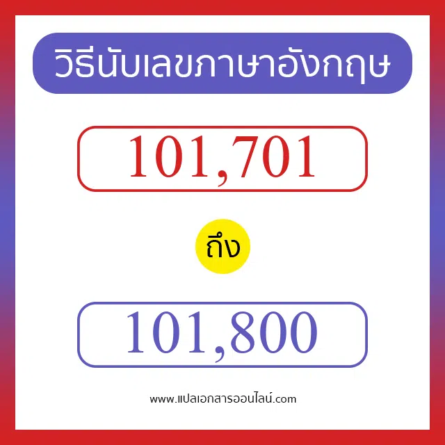 วิธีนับตัวเลขภาษาอังกฤษ 101701 ถึง 101800 เอาไว้คุยกับชาวต่างชาติ