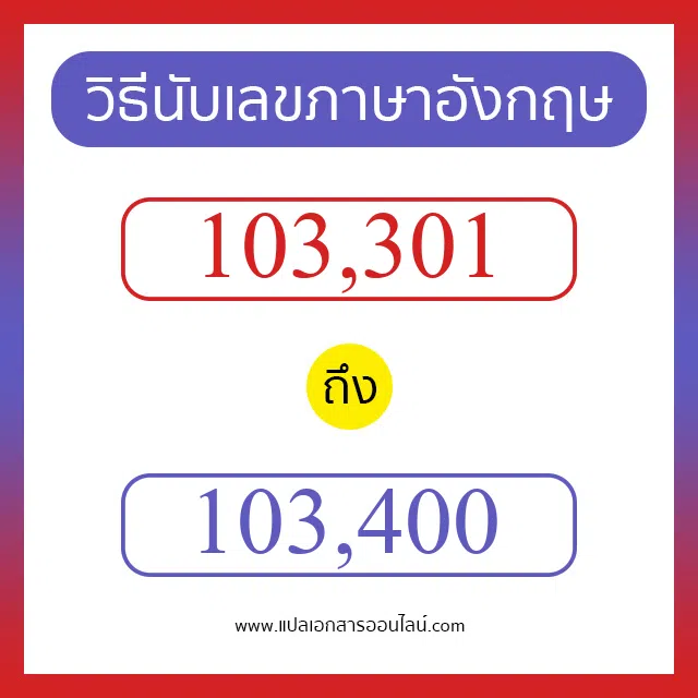 วิธีนับตัวเลขภาษาอังกฤษ 103301 ถึง 103400 เอาไว้คุยกับชาวต่างชาติ