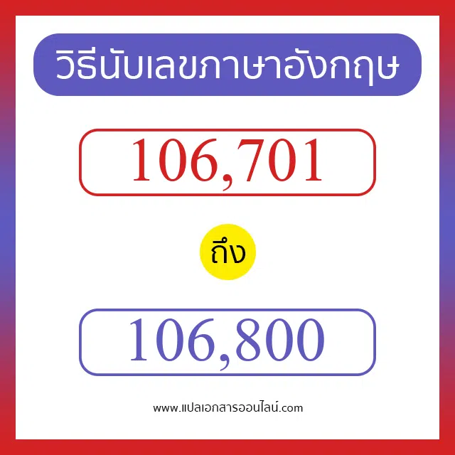 วิธีนับตัวเลขภาษาอังกฤษ 106701 ถึง 106800 เอาไว้คุยกับชาวต่างชาติ