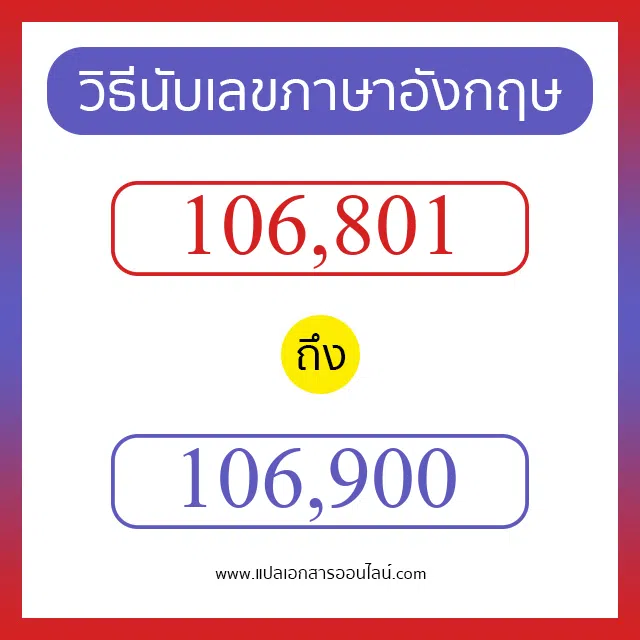 วิธีนับตัวเลขภาษาอังกฤษ 106801 ถึง 106900 เอาไว้คุยกับชาวต่างชาติ