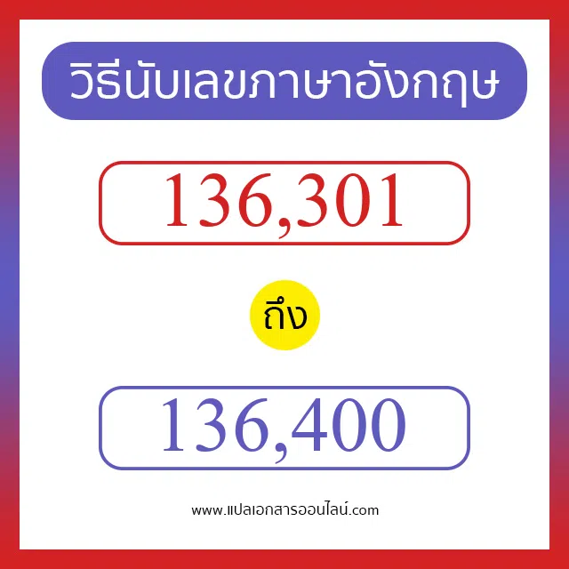 วิธีนับตัวเลขภาษาอังกฤษ 136301 ถึง 136400 เอาไว้คุยกับชาวต่างชาติ