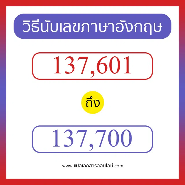 วิธีนับตัวเลขภาษาอังกฤษ 137601 ถึง 137700 เอาไว้คุยกับชาวต่างชาติ