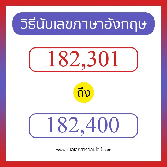 วิธีนับตัวเลขภาษาอังกฤษ 182301 ถึง 182400 เอาไว้คุยกับชาวต่างชาติ