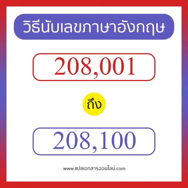 วิธีนับตัวเลขภาษาอังกฤษ 208001 ถึง 208100 เอาไว้คุยกับชาวต่างชาติ