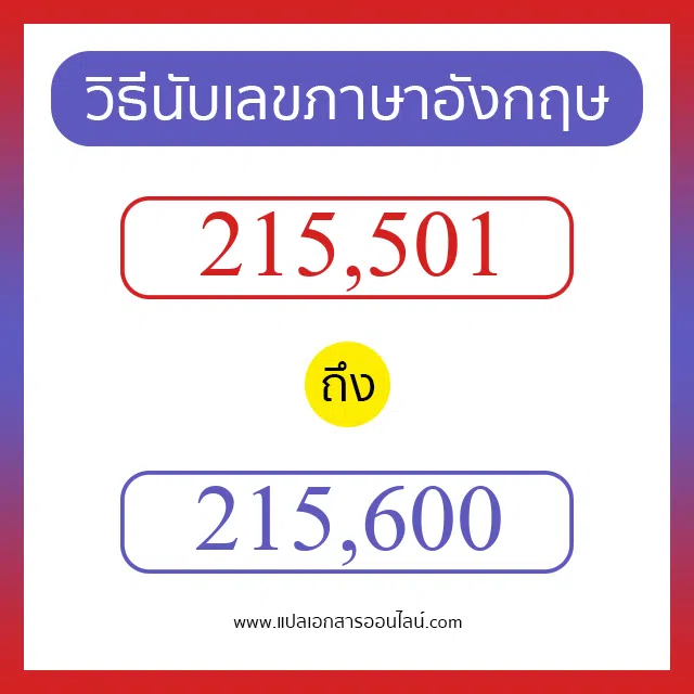 วิธีนับตัวเลขภาษาอังกฤษ 215501 ถึง 215600 เอาไว้คุยกับชาวต่างชาติ
