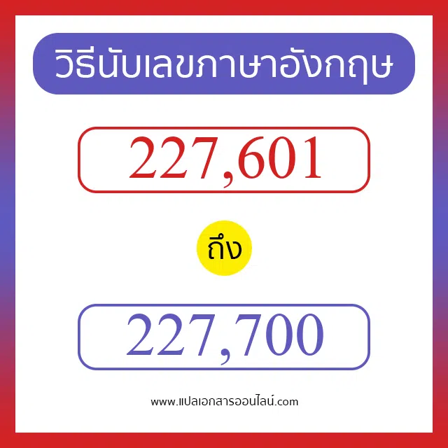 วิธีนับตัวเลขภาษาอังกฤษ 227601 ถึง 227700 เอาไว้คุยกับชาวต่างชาติ