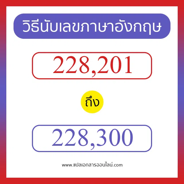 วิธีนับตัวเลขภาษาอังกฤษ 228201 ถึง 228300 เอาไว้คุยกับชาวต่างชาติ