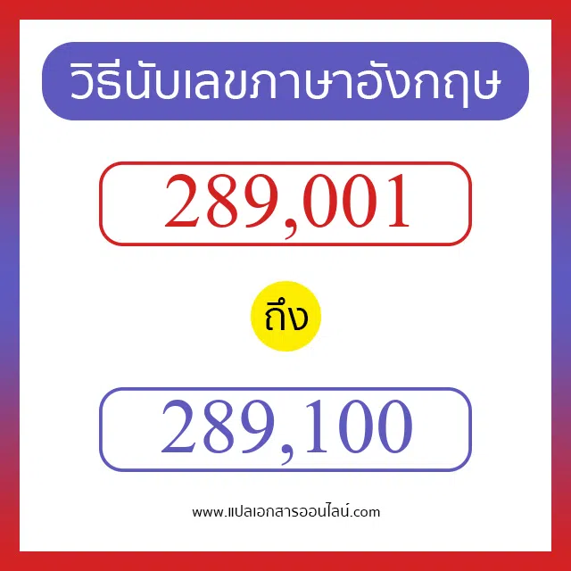 วิธีนับตัวเลขภาษาอังกฤษ 289001 ถึง 289100 เอาไว้คุยกับชาวต่างชาติ