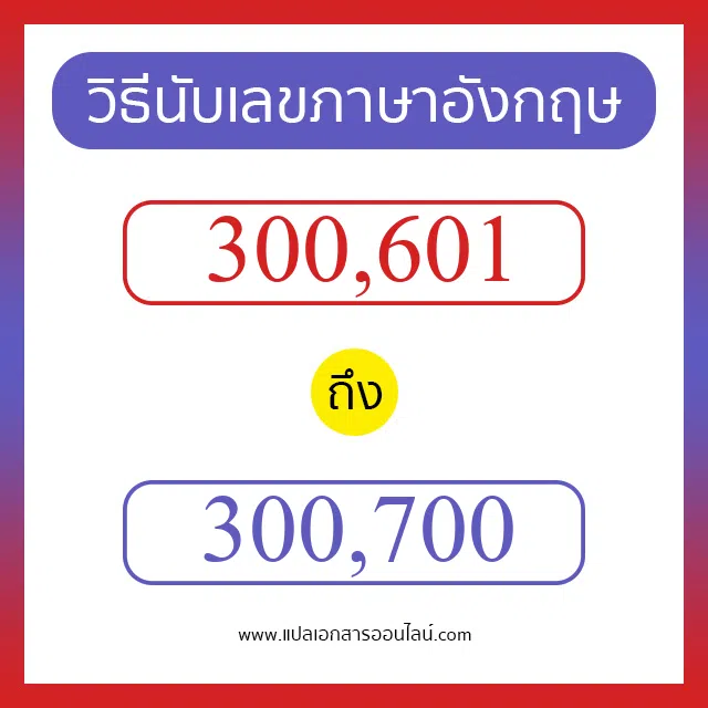 วิธีนับตัวเลขภาษาอังกฤษ 300601 ถึง 300700 เอาไว้คุยกับชาวต่างชาติ