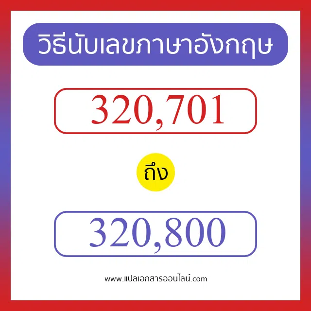 วิธีนับตัวเลขภาษาอังกฤษ 320701 ถึง 320800 เอาไว้คุยกับชาวต่างชาติ