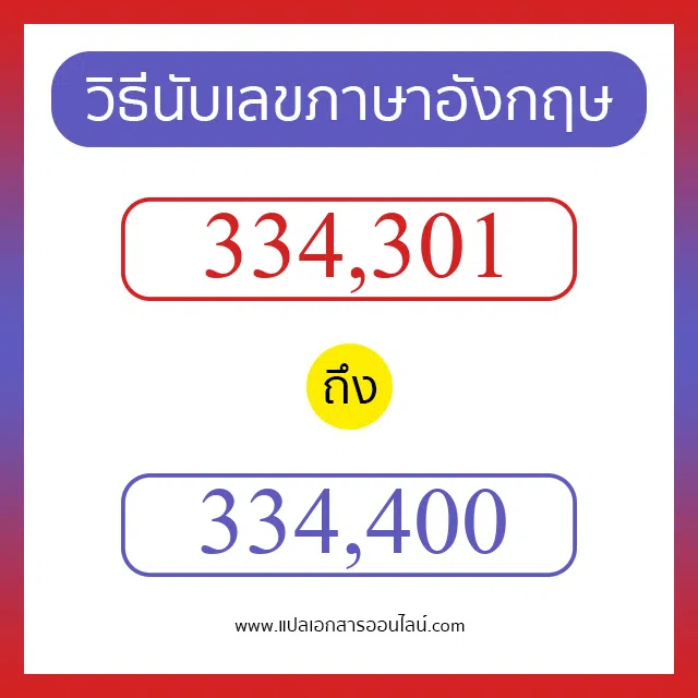 วิธีนับตัวเลขภาษาอังกฤษ 334301 ถึง 334400 เอาไว้คุยกับชาวต่างชาติ