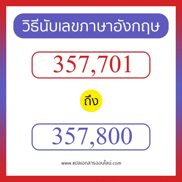 วิธีนับตัวเลขภาษาอังกฤษ 357701 ถึง 357800 เอาไว้คุยกับชาวต่างชาติ