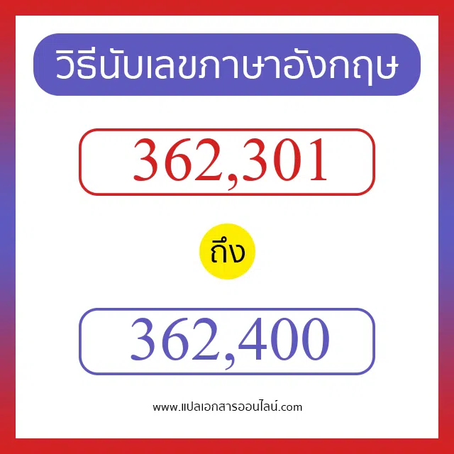 วิธีนับตัวเลขภาษาอังกฤษ 362301 ถึง 362400 เอาไว้คุยกับชาวต่างชาติ
