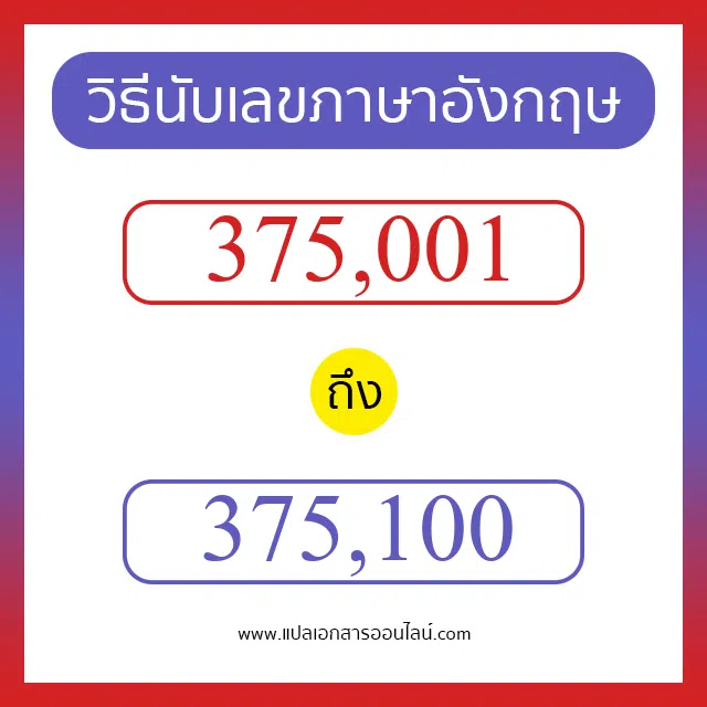 วิธีนับตัวเลขภาษาอังกฤษ 375001 ถึง 375100 เอาไว้คุยกับชาวต่างชาติ