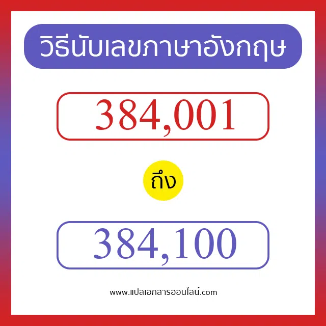 วิธีนับตัวเลขภาษาอังกฤษ 384001 ถึง 384100 เอาไว้คุยกับชาวต่างชาติ