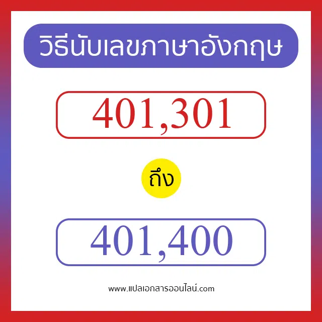 วิธีนับตัวเลขภาษาอังกฤษ 401301 ถึง 401400 เอาไว้คุยกับชาวต่างชาติ