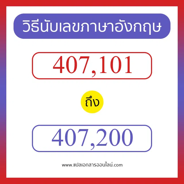 วิธีนับตัวเลขภาษาอังกฤษ 407101 ถึง 407200 เอาไว้คุยกับชาวต่างชาติ