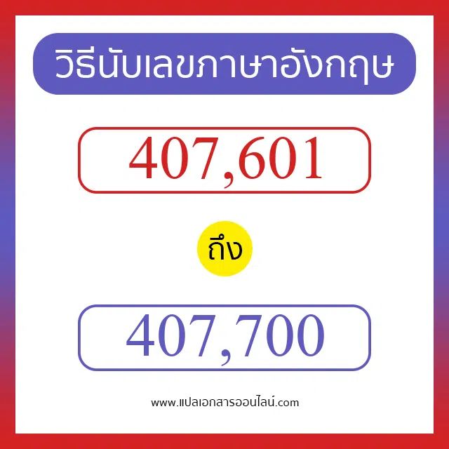 วิธีนับตัวเลขภาษาอังกฤษ 407601 ถึง 407700 เอาไว้คุยกับชาวต่างชาติ