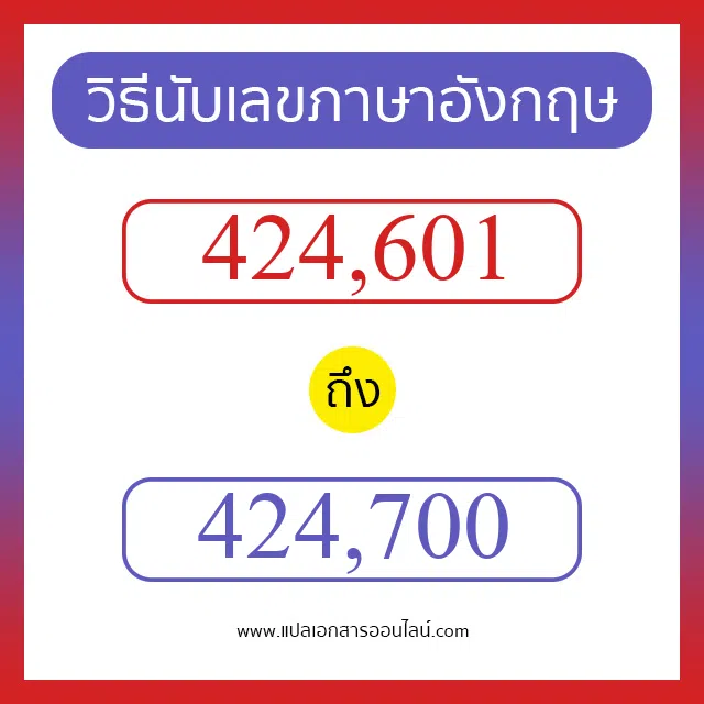 วิธีนับตัวเลขภาษาอังกฤษ 424601 ถึง 424700 เอาไว้คุยกับชาวต่างชาติ