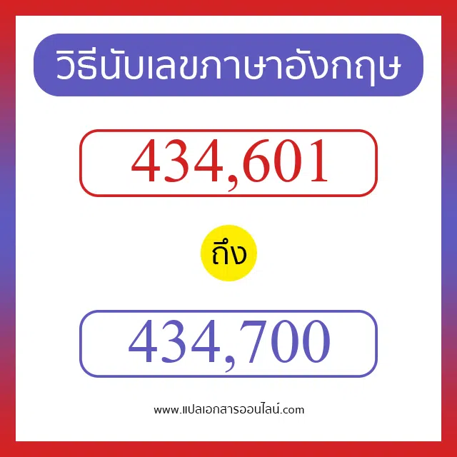 วิธีนับตัวเลขภาษาอังกฤษ 434601 ถึง 434700 เอาไว้คุยกับชาวต่างชาติ