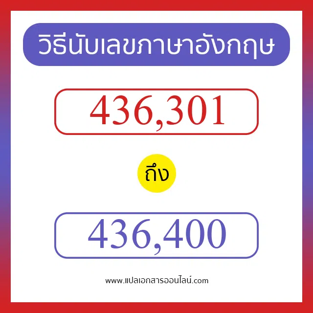 วิธีนับตัวเลขภาษาอังกฤษ 436301 ถึง 436400 เอาไว้คุยกับชาวต่างชาติ