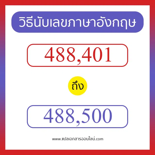 วิธีนับตัวเลขภาษาอังกฤษ 488401 ถึง 488500 เอาไว้คุยกับชาวต่างชาติ