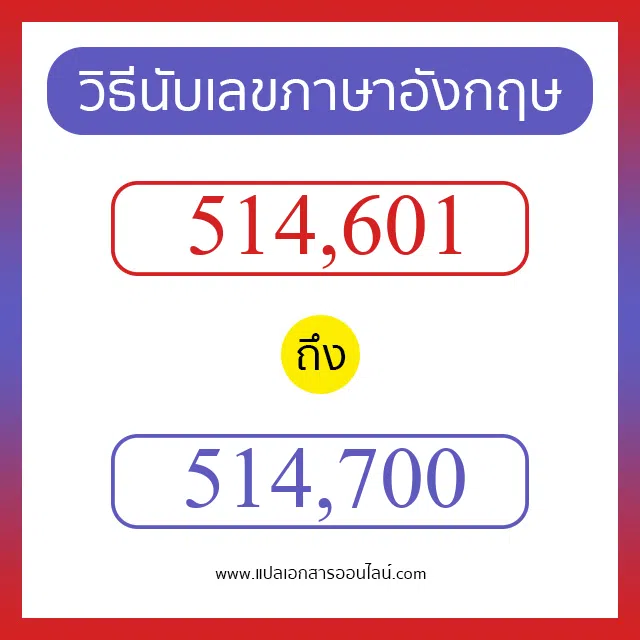 วิธีนับตัวเลขภาษาอังกฤษ 514601 ถึง 514700 เอาไว้คุยกับชาวต่างชาติ