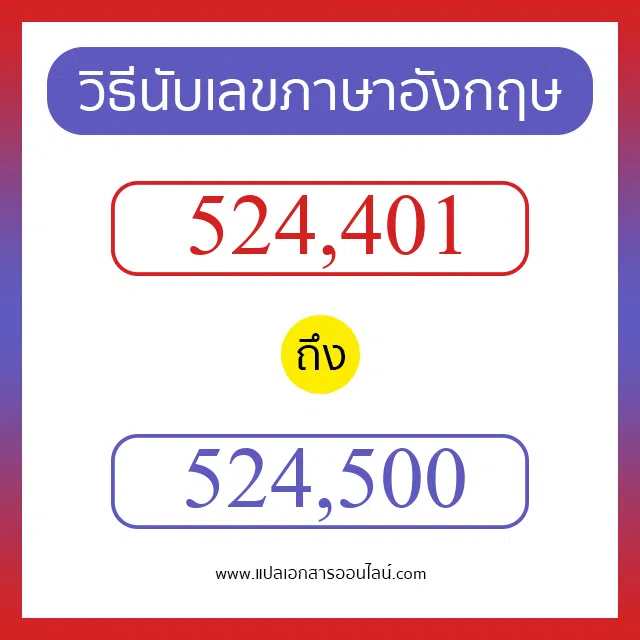 วิธีนับตัวเลขภาษาอังกฤษ 524401 ถึง 524500 เอาไว้คุยกับชาวต่างชาติ