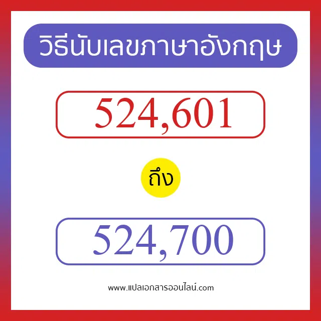 วิธีนับตัวเลขภาษาอังกฤษ 524601 ถึง 524700 เอาไว้คุยกับชาวต่างชาติ