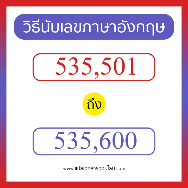 วิธีนับตัวเลขภาษาอังกฤษ 535501 ถึง 535600 เอาไว้คุยกับชาวต่างชาติ