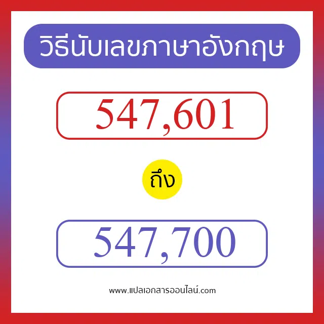 วิธีนับตัวเลขภาษาอังกฤษ 547601 ถึง 547700 เอาไว้คุยกับชาวต่างชาติ