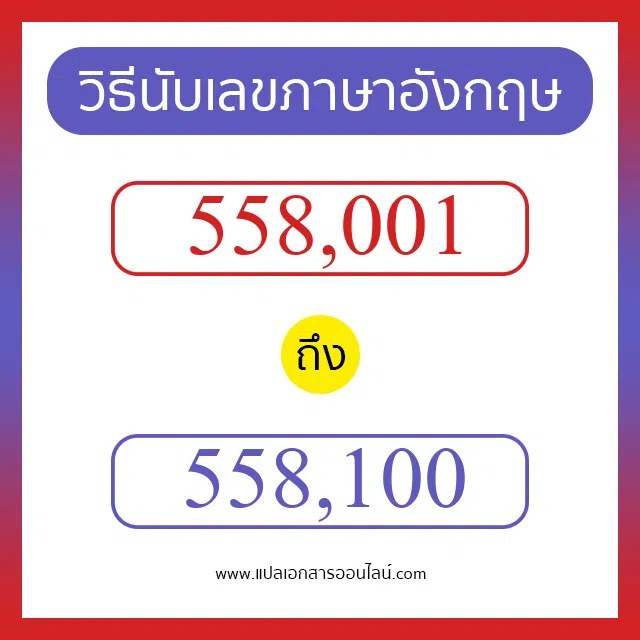 วิธีนับตัวเลขภาษาอังกฤษ 558001 ถึง 558100 เอาไว้คุยกับชาวต่างชาติ