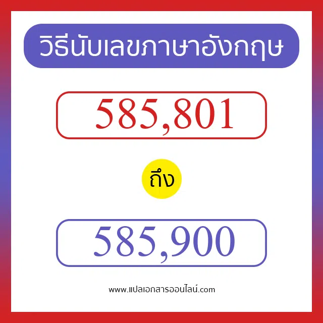วิธีนับตัวเลขภาษาอังกฤษ 585801 ถึง 585900 เอาไว้คุยกับชาวต่างชาติ