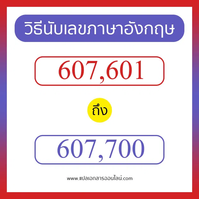 วิธีนับตัวเลขภาษาอังกฤษ 607601 ถึง 607700 เอาไว้คุยกับชาวต่างชาติ