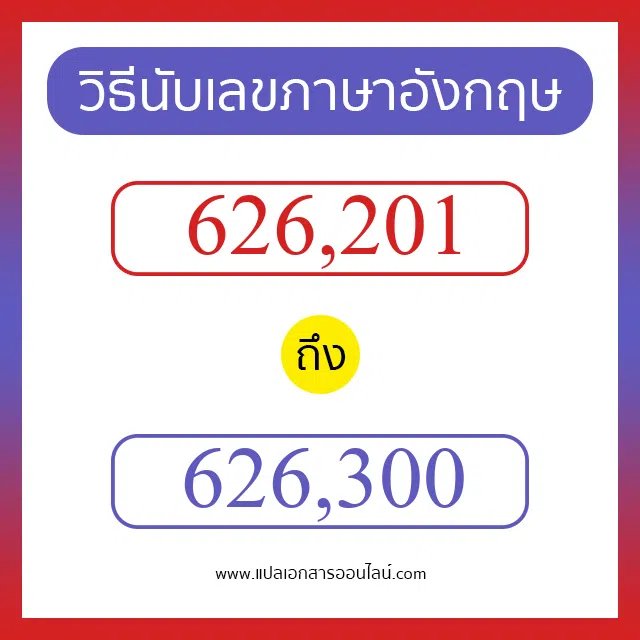 วิธีนับตัวเลขภาษาอังกฤษ 626201 ถึง 626300 เอาไว้คุยกับชาวต่างชาติ